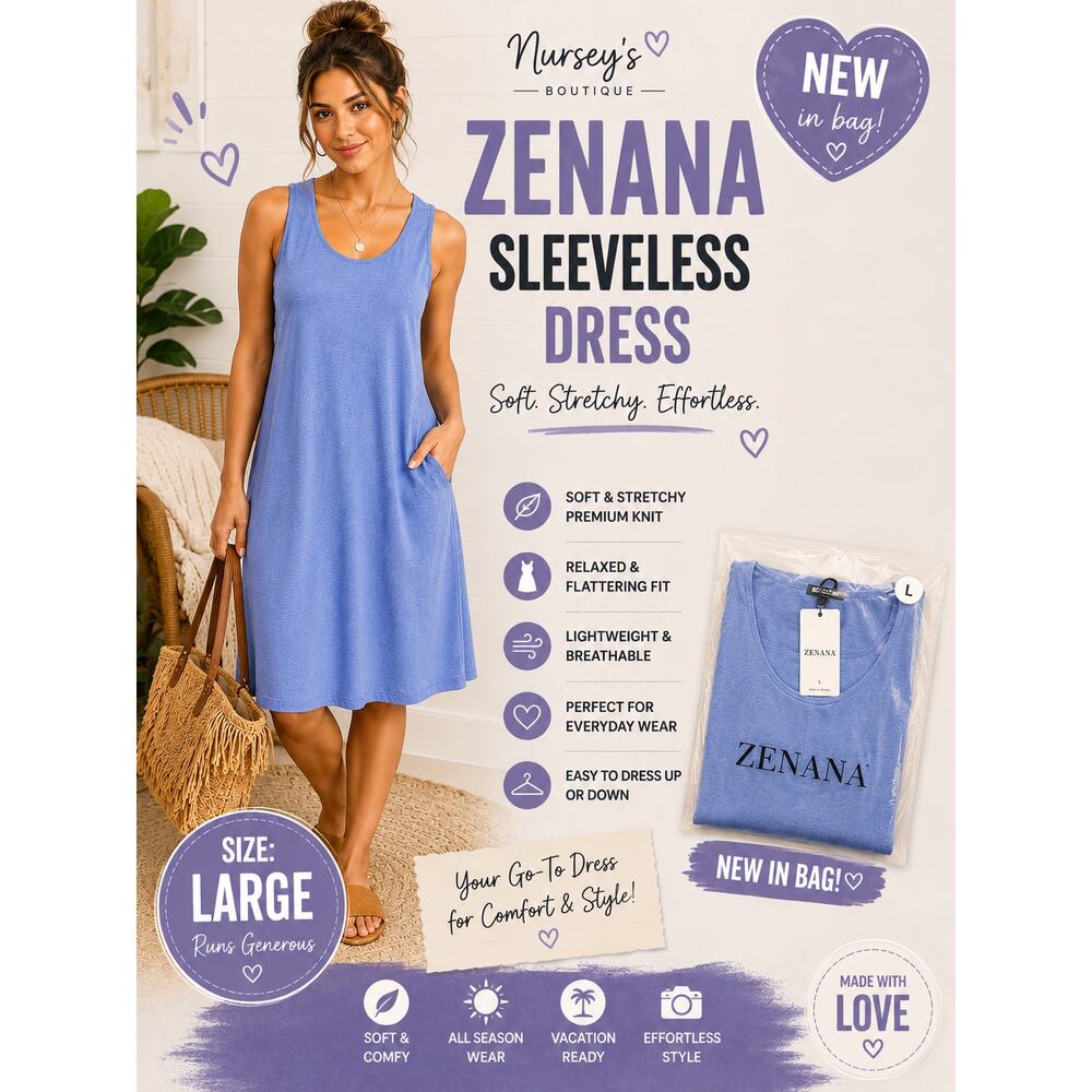 Zenana Lavender Sleeveless Maxi Dress Large Soft Stretch Knit Casual Boho NIB